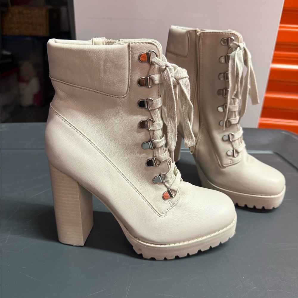 Nordstrom Off-White Lace-Up Heeled Boots